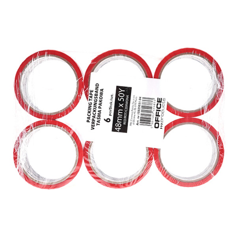 Taśma pakowa OFFICE PRODUCTS, 48mm x 50y, 36mic, EAN na 1szt., czerwona - obrazek 3