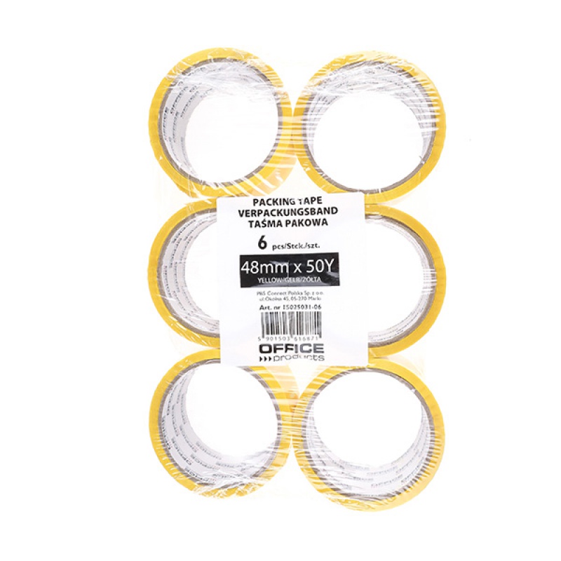 Taśma pakowa OFFICE PRODUCTS, 48mm x 50y, 36mic, EAN na 1szt., zółta - obrazek 2