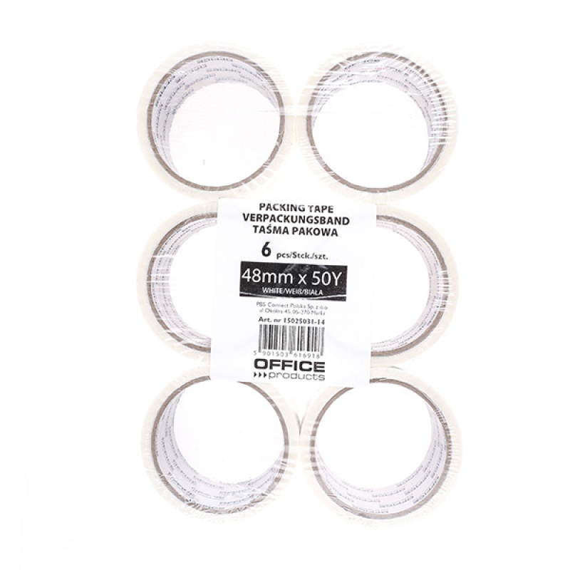 Taśma pakowa OFFICE PRODUCTS, 48mm x 50y, 36mic, EAN na 1szt., biała - obrazek 2