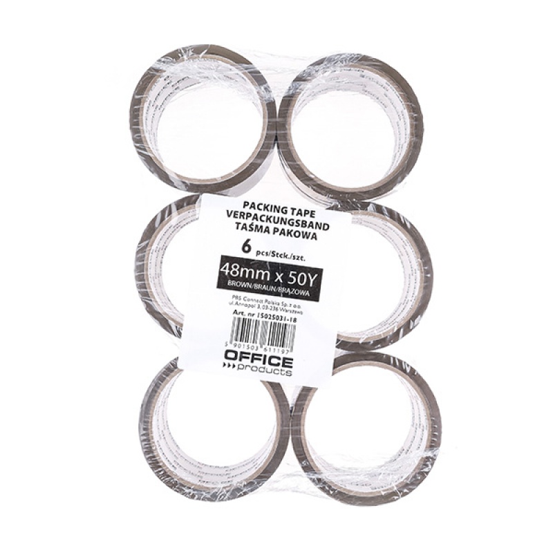 Taśma pakowa OFFICE PRODUCTS, 48mm x 50y, 36mic, EAN na 1szt., brązowa - obrazek 2