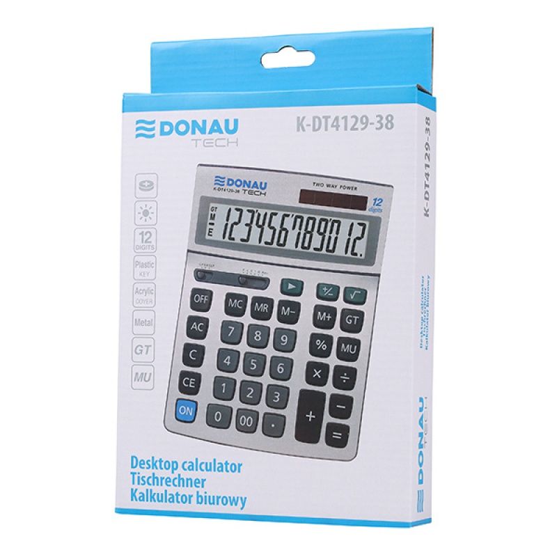 Kalkulator biurowy DONAU TECH, 12-cyfr. wyświetlacz, wym. 210x154x37 mm, metalowa obudowa, srebrny - obrazek 5