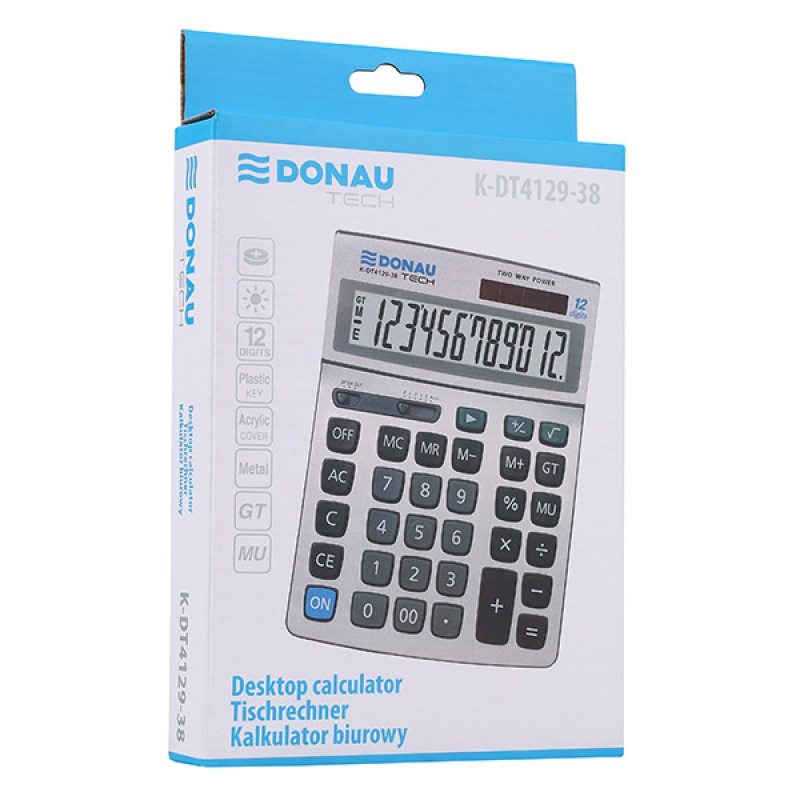 Kalkulator biurowy DONAU TECH, 12-cyfr. wyświetlacz, wym. 210x154x37 mm, metalowa obudowa, srebrny - obrazek 6