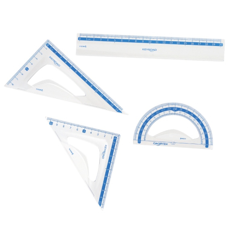 Zestaw geometryczny KEYROAD, z linijką 20cm, plastikowy, transparentny - obrazek 2