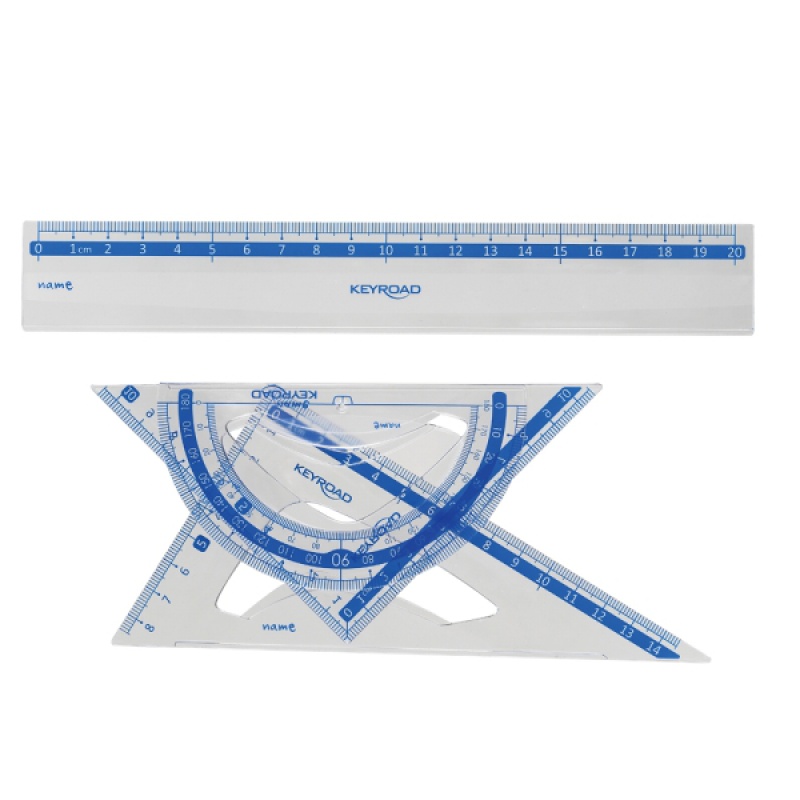 Zestaw geometryczny KEYROAD, z linijką 20cm, plastikowy, transparentny - obrazek 3