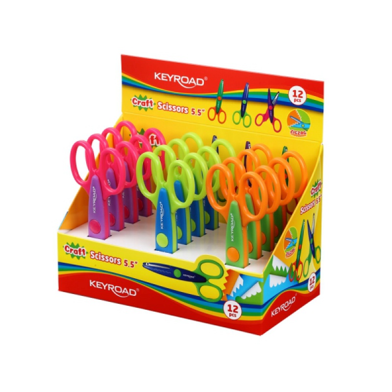 Nożyczki szkolne KEYROAD Craft, ozdobne, zygzak, 14 cm, display, mix kolorów