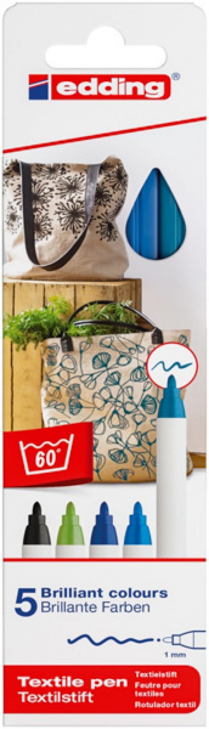 Pisak tekstylny e-4600/5 S EDDING, 1mm, 5 szt., pudełko, cool colours - obrazek 2