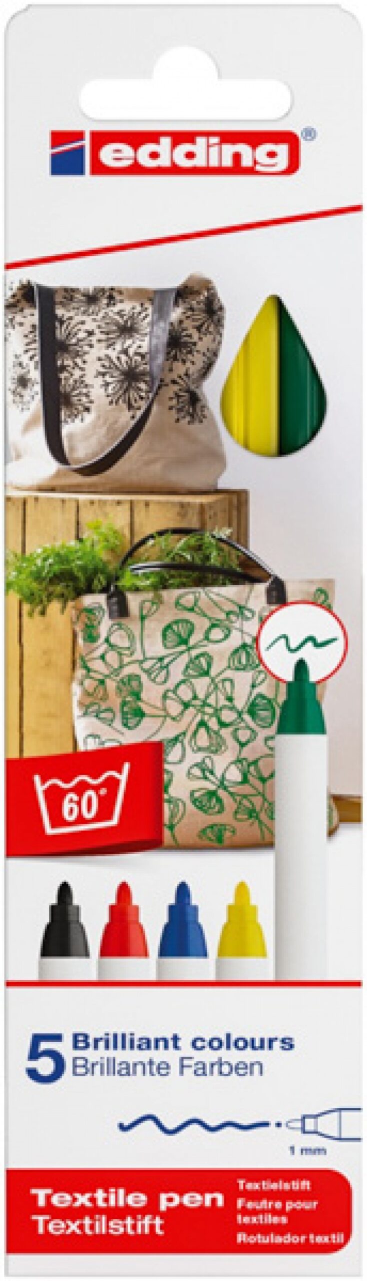Pisak tekstylny e-4600/5 S EDDING, 1mm, 5 szt., pudełko, mix kolorów - obrazek 2