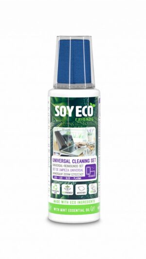 Zestaw 2w1 do czyszczenia ekranów SOYECO, Eco, środek czyszczący 100 ml + mikrofibra 20x20