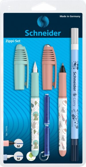 Zestaw pióro wieczne i pióro kulkowe SCHNEIDER Zippi, wymazywacz, 2 naboje, blister