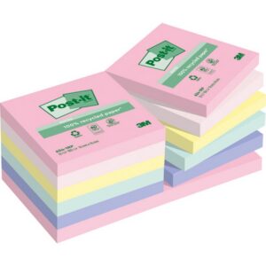 Karteczki samoprzylepne POST-IT® Recycled Notes, 76x76mm, 16x100 kart., pastelowe mix