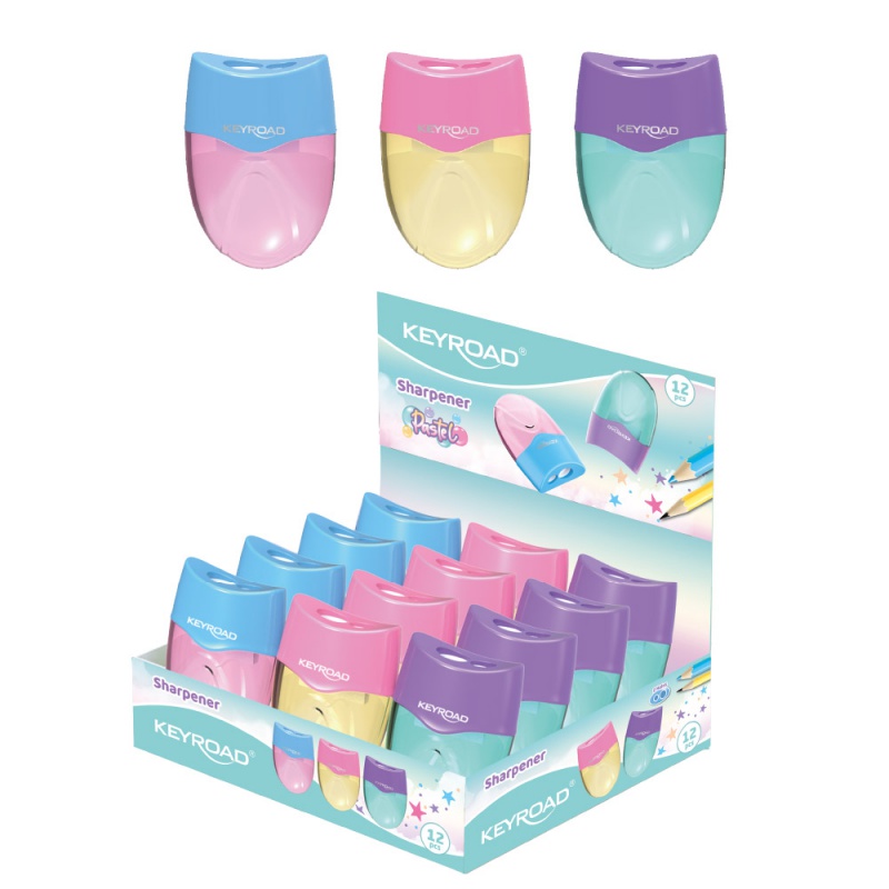 Temperówka KEYROAD Wave, plastikowa, podwójna, z pojemnikiem, pakowane na displayu, mix kolorów pastelowych - obrazek 2