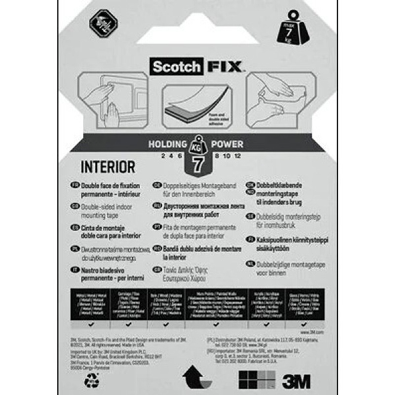 Taśma montażowa SCOTCH®, mocna, 19mm x 1,5m, biała - obrazek 4