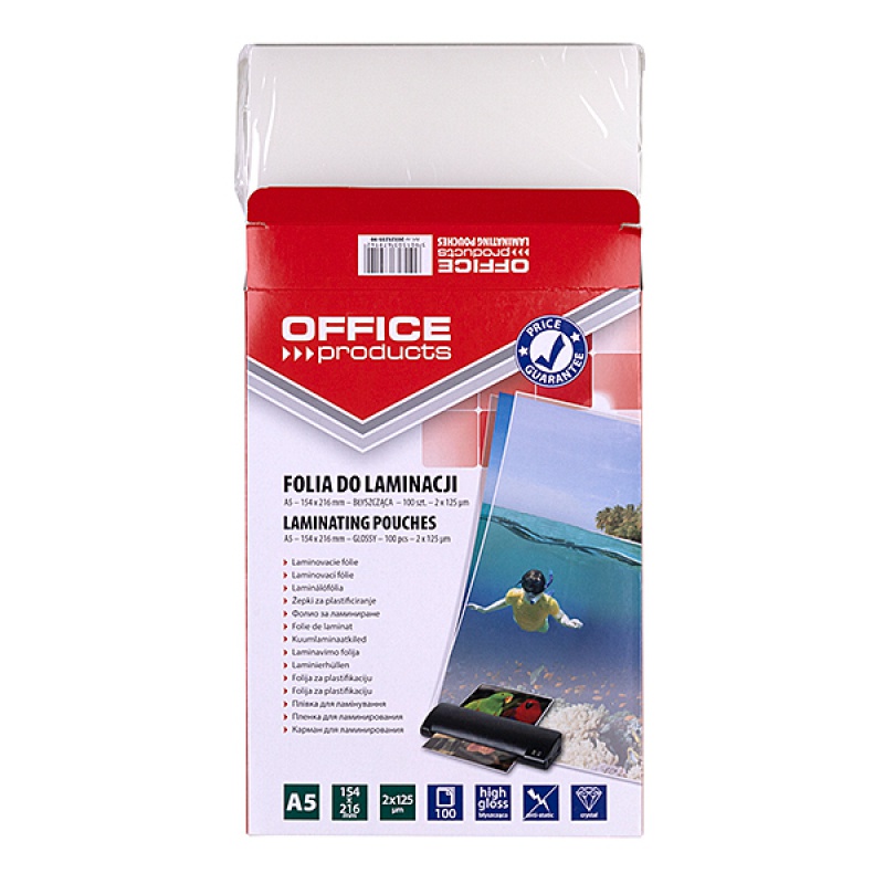 Folia do laminowania OFFICE PRODUCTS, A5, 2x125mikr., błyszcząca, 100szt., transparentna - obrazek 4