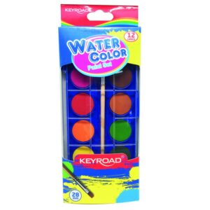 Farby akwarelowe KEYROAD, z pędzelkiem, 12 kolorów, zawieszka