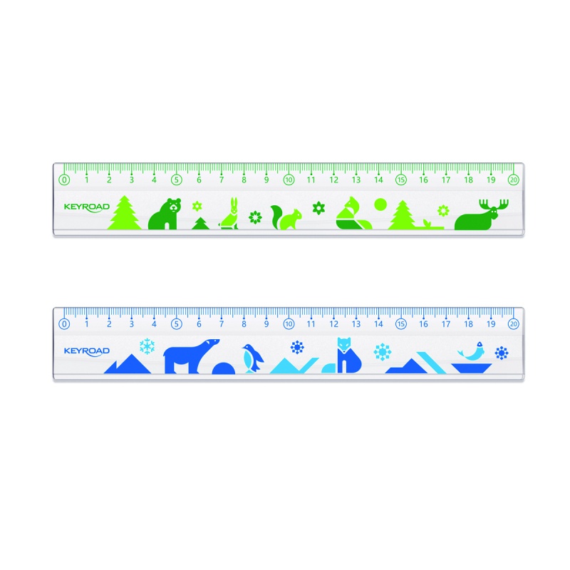 Linijka plastikowa KEYROAD, 20cm, transparentna z nadrukiem deco, zawieszka
