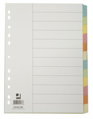 Przekładki Q-CONNECT, karton, A4, 223x297mm, 12 kart, mix kolorów