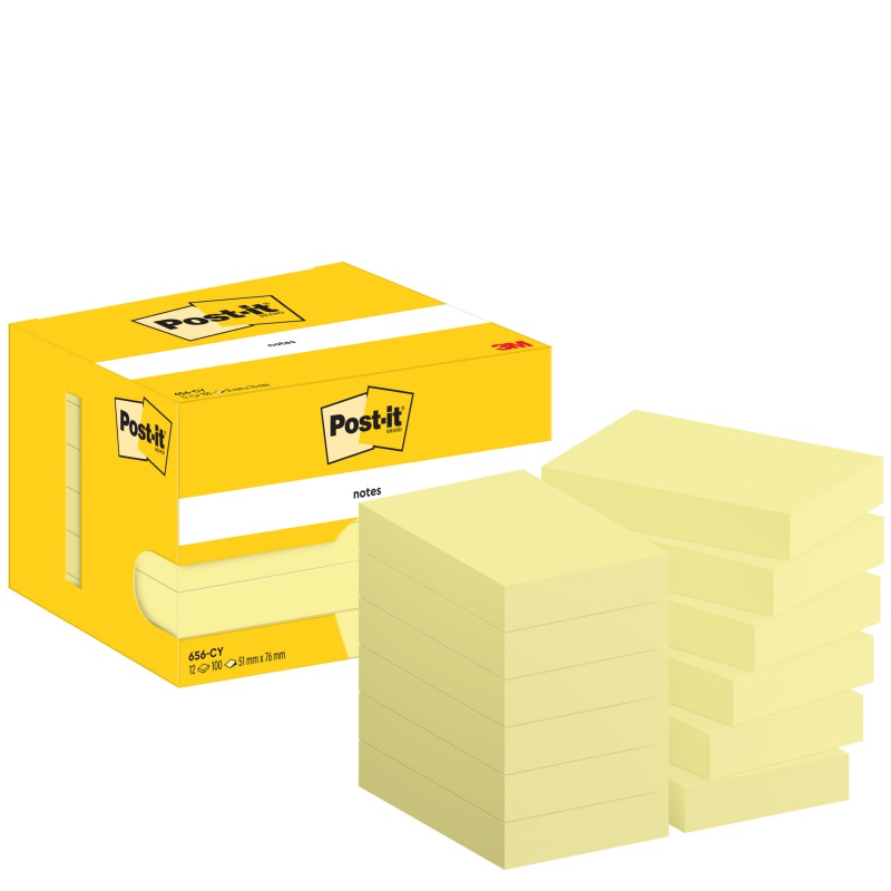 Karteczki samoprzylepne POST-IT® (656), 51x76mm, 12x100 kart., żółte - obrazek 2