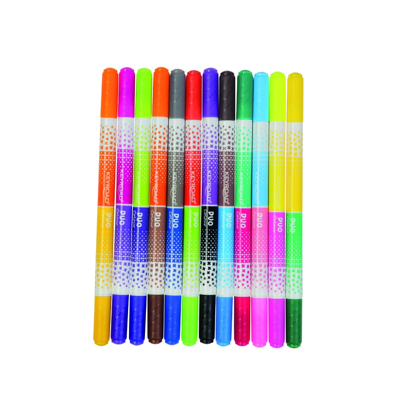 Flamastry KEYROAD, dwustronne duo, 12 szt., zawieszka, mix kolorów - obrazek 2