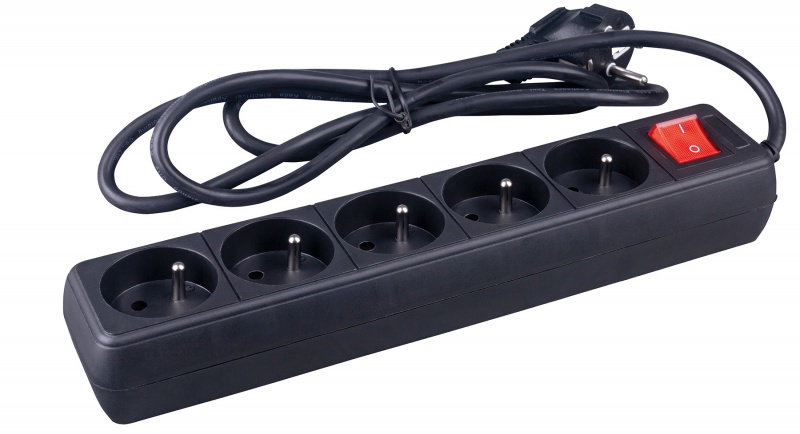 Przedłużacz OFFICE PRODUCTS, 5 gniazd, 1,5m, z uziemieniem i wyłącznikiem, czarny