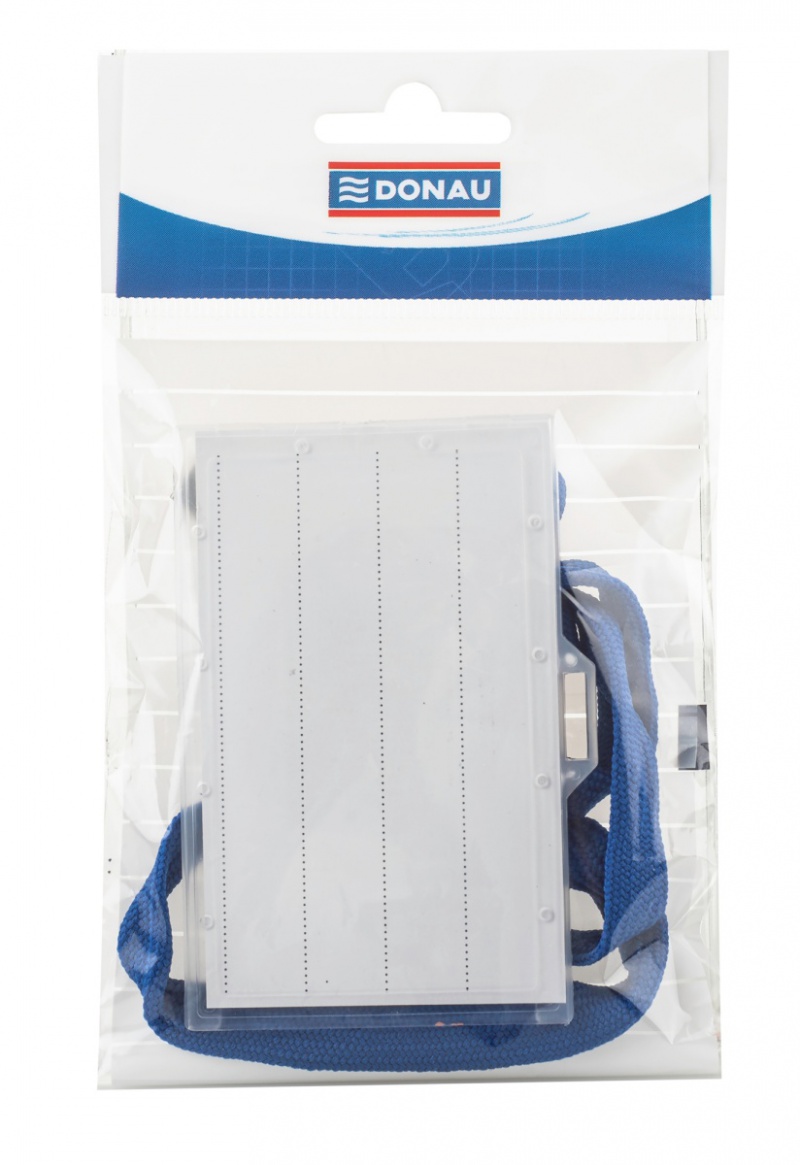Identyfikator DONAU, z taśmą, twardy, zawieszka, niebieski