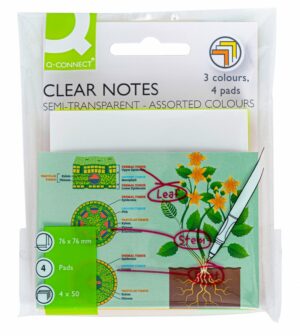Bloczek samoprzylepny Q-CONNECT, półprzezroczysty, 76x76mm, 4x50k., mix kolorów