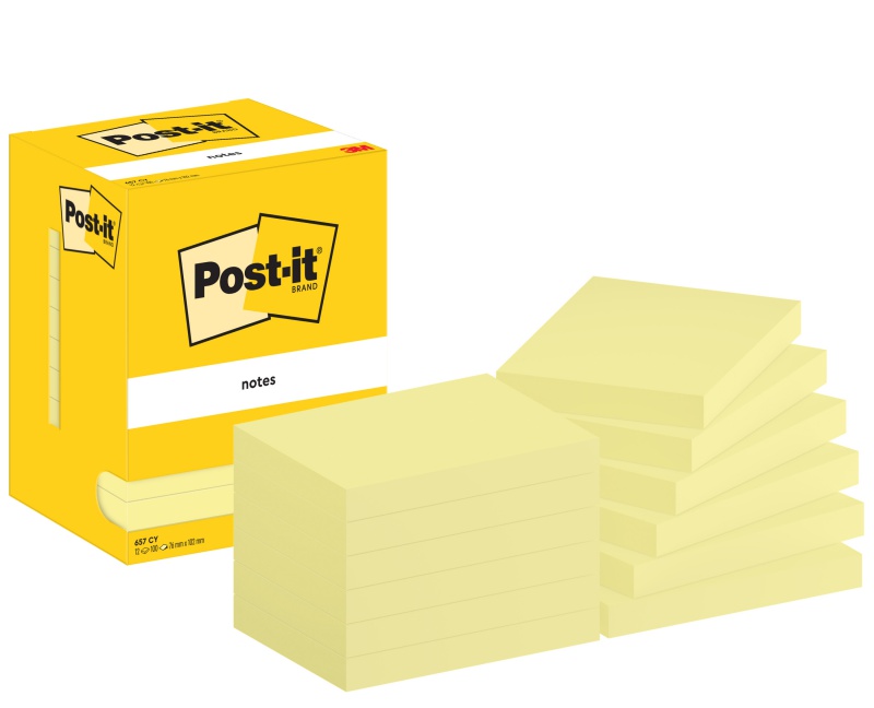 Karteczki samoprzylepne POST-IT® (657), 102x76mm, 12x100 kart., żółte