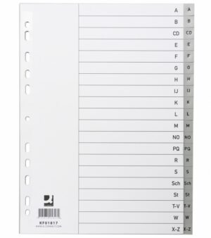 Przekładki Q-CONNECT, PP, A4, 230x297mm, A-Z, 20 kart, szare