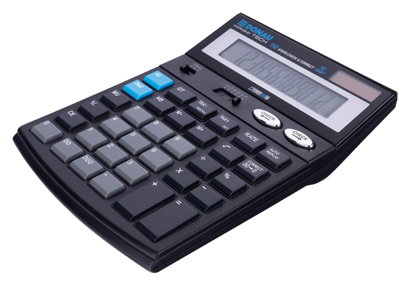 Kalkulator biurowy DONAU TECH, 12-cyfr. wyświetlacz, wym. 185x140x37 mm, czarny - obrazek 4