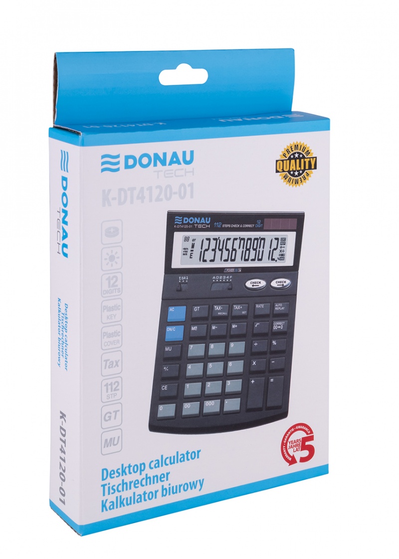 Kalkulator biurowy DONAU TECH, 12-cyfr. wyświetlacz, wym. 185x140x37 mm, czarny - obrazek 5