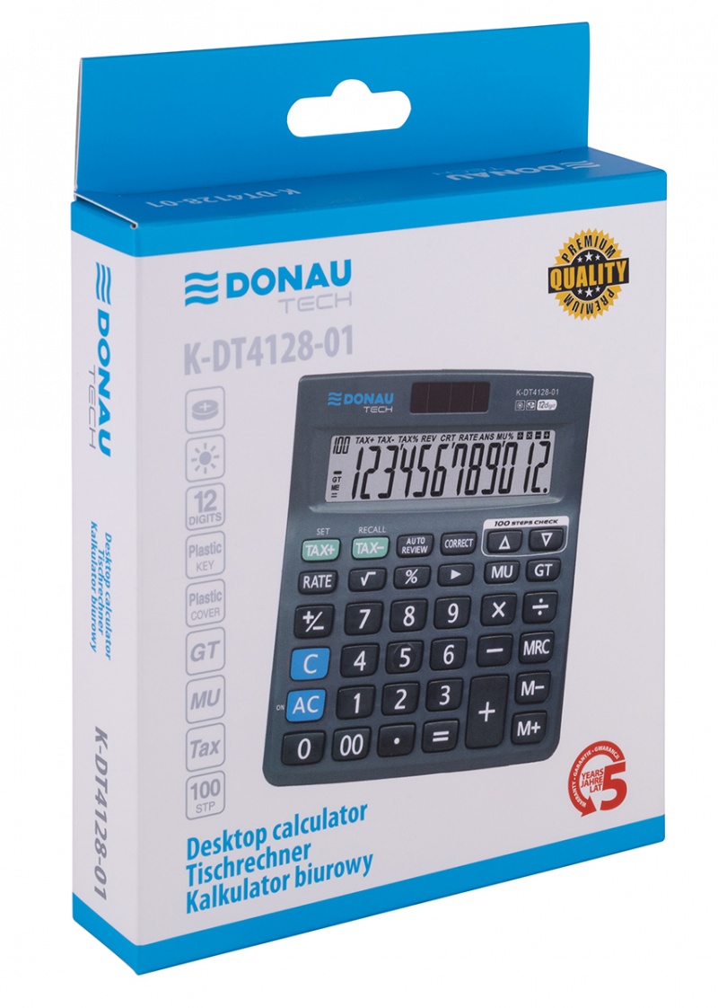 Kalkulator biurowy DONAU TECH, 12-cyfr. wyświetlacz, wym. 140x122x30 mm, czarny - obrazek 5