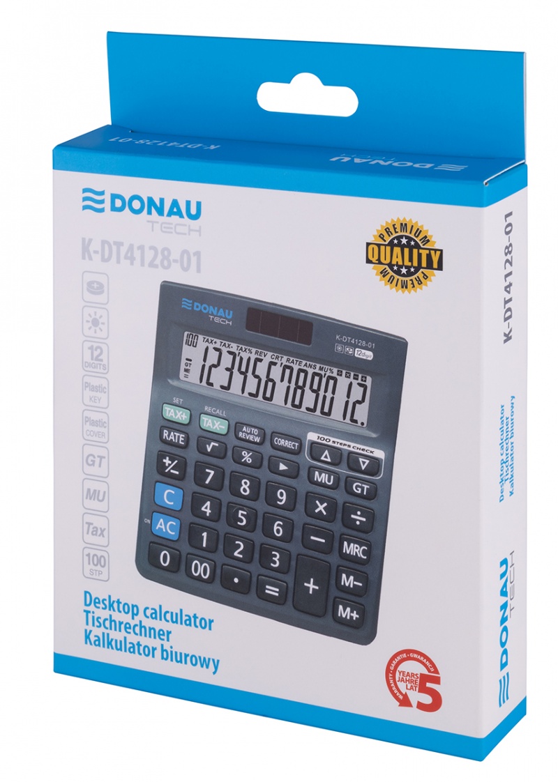 Kalkulator biurowy DONAU TECH, 12-cyfr. wyświetlacz, wym. 140x122x30 mm, czarny - obrazek 6