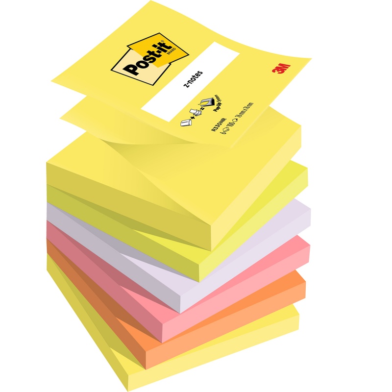 Karteczki samoprzylepne POST-IT® Z-Notes, 76x76mm, 6x100 kart., neonowe mix
