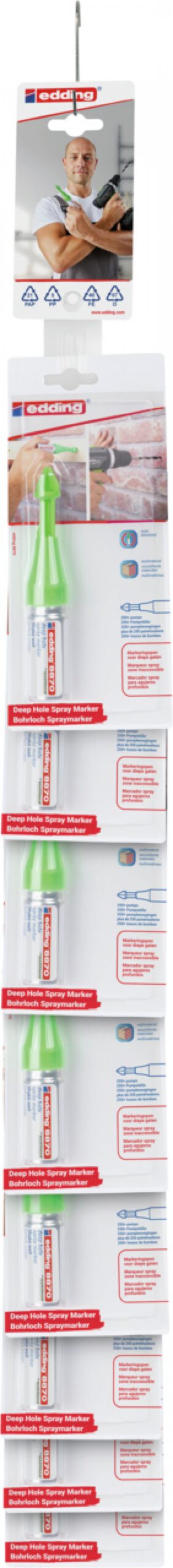 Marker w spreju e-8870 EDDING, do głębokich otworów, 16 szt., clipstrip, zielony neon