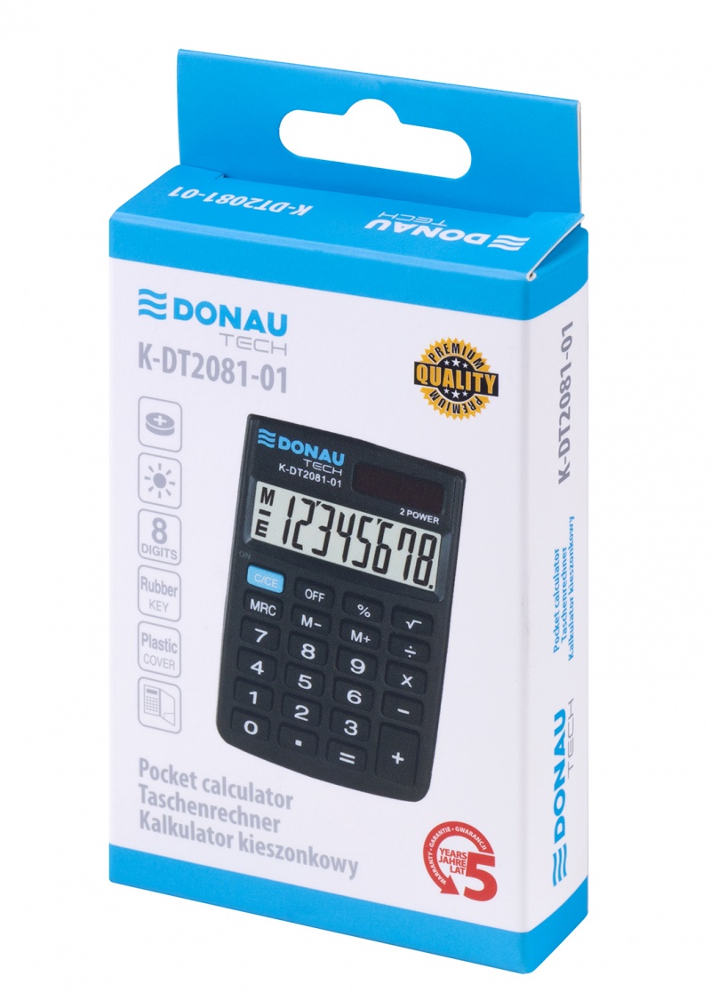 Kalkulator kieszonkowy DONAU TECH, CI-SLD100NR, 8-cyfr. wyświetlacz, wym. 90x60x11 mm, czarny - obrazek 3