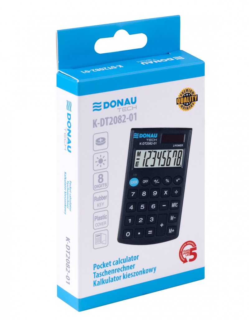Kalkulator kieszonkowy DONAU TECH, CI-SLD200NR, 8-cyfr. wyświetlacz, wym. 97x60x10 mm, czarny - obrazek 2