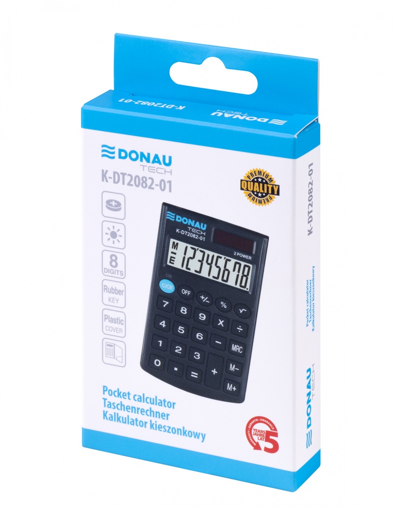 Kalkulator kieszonkowy DONAU TECH, CI-SLD200NR, 8-cyfr. wyświetlacz, wym. 97x60x10 mm, czarny - obrazek 3