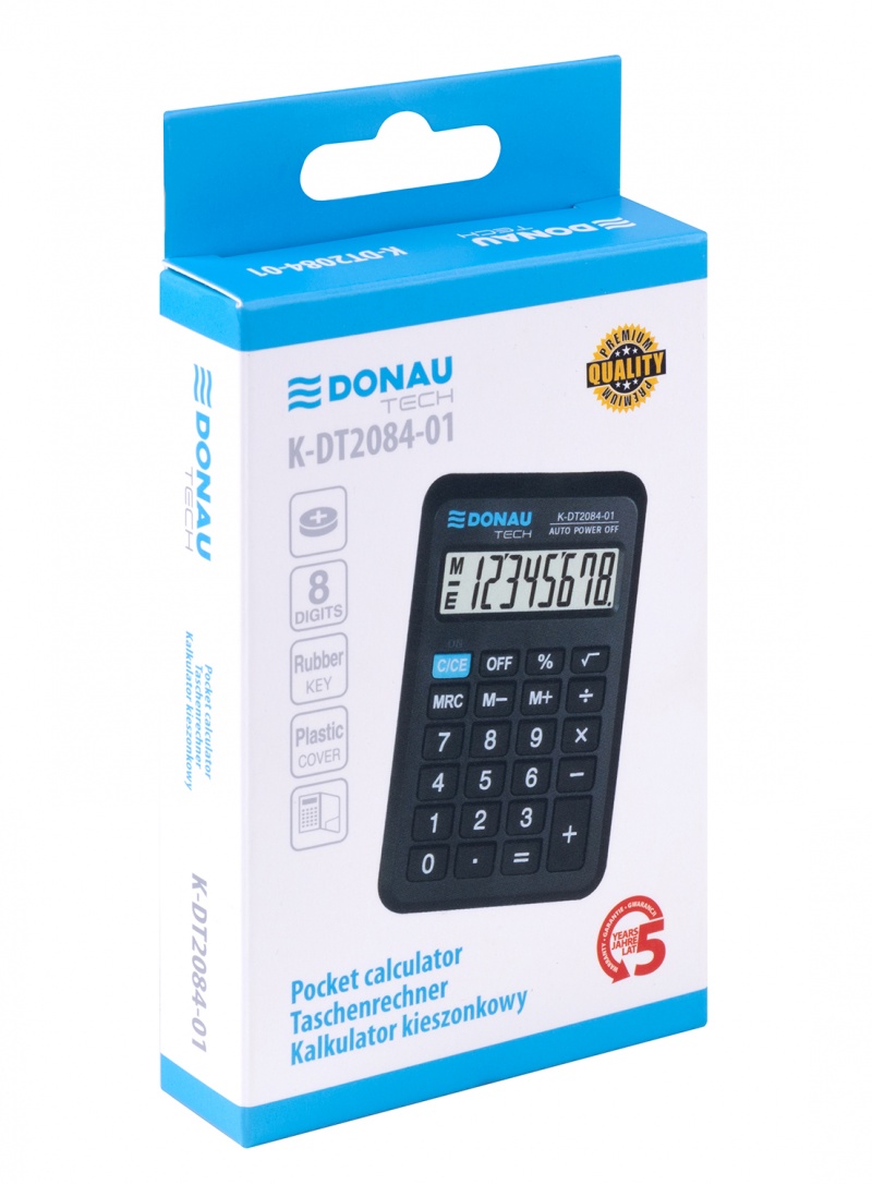 Kalkulator kieszonkowy DONAU TECH, CI-LC210NR, 8-cyfr. wyświetlacz, wym. 97x62x11 mm, czarny - obrazek 2