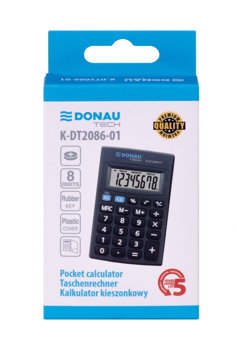 Kalkulator kieszonkowy DONAU TECH, 8-cyfr. wyświetlacz, wym. 85x56x9 mm, czarny - obrazek 3