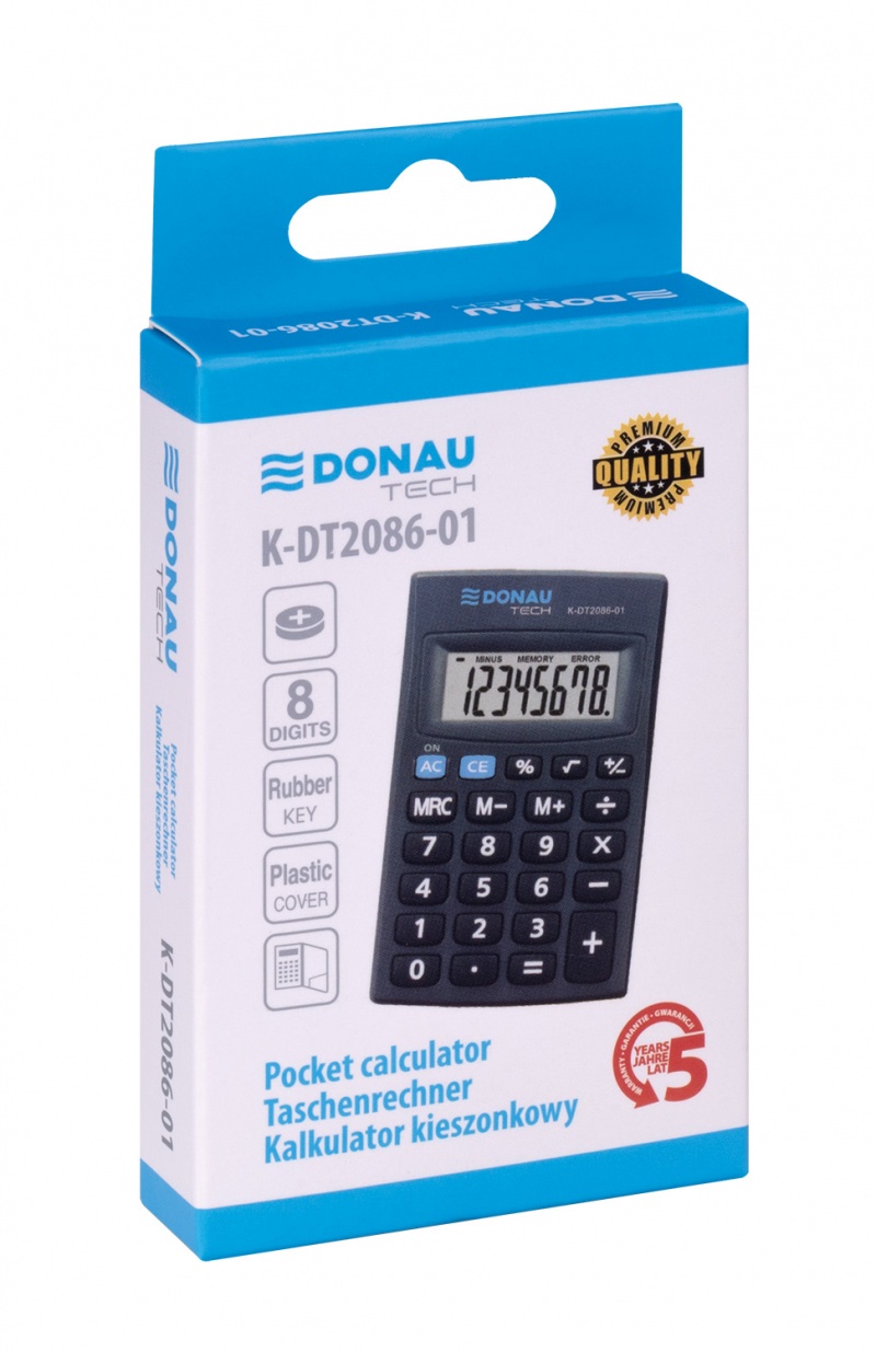 Kalkulator kieszonkowy DONAU TECH, 8-cyfr. wyświetlacz, wym. 85x56x9 mm, czarny - obrazek 4