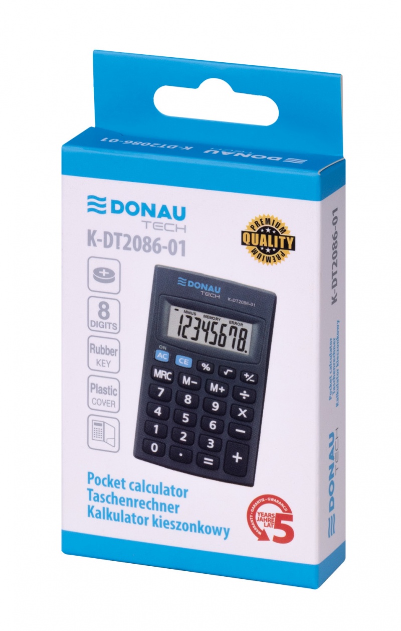 Kalkulator kieszonkowy DONAU TECH, 8-cyfr. wyświetlacz, wym. 85x56x9 mm, czarny - obrazek 5