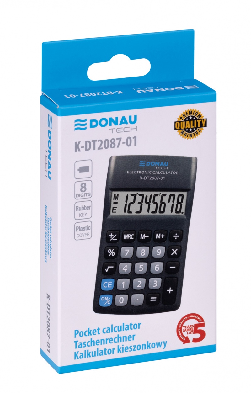 Kalkulator kieszonkowy DONAU TECH, 8-cyfr. wyświetlacz, wym. 116x68x18 mm, czarny - obrazek 2