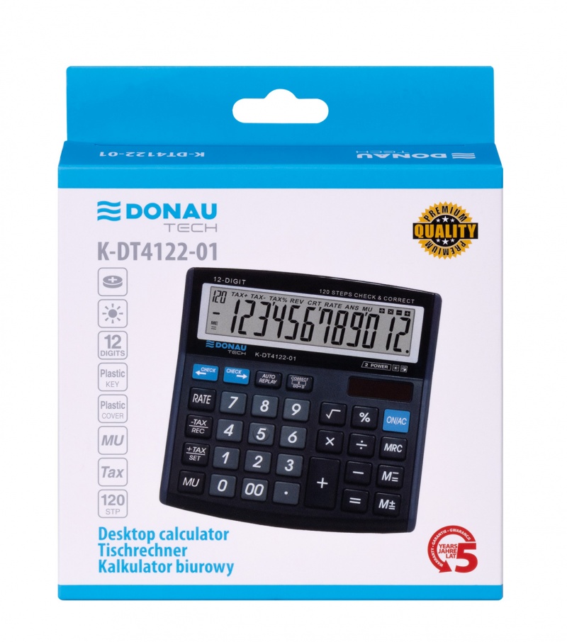 Kalkulator biurowy DONAU TECH, CI-CT555N, 12-cyfr. wyświetlacz, wym. 136x134x28 mm, czarny - obrazek 2