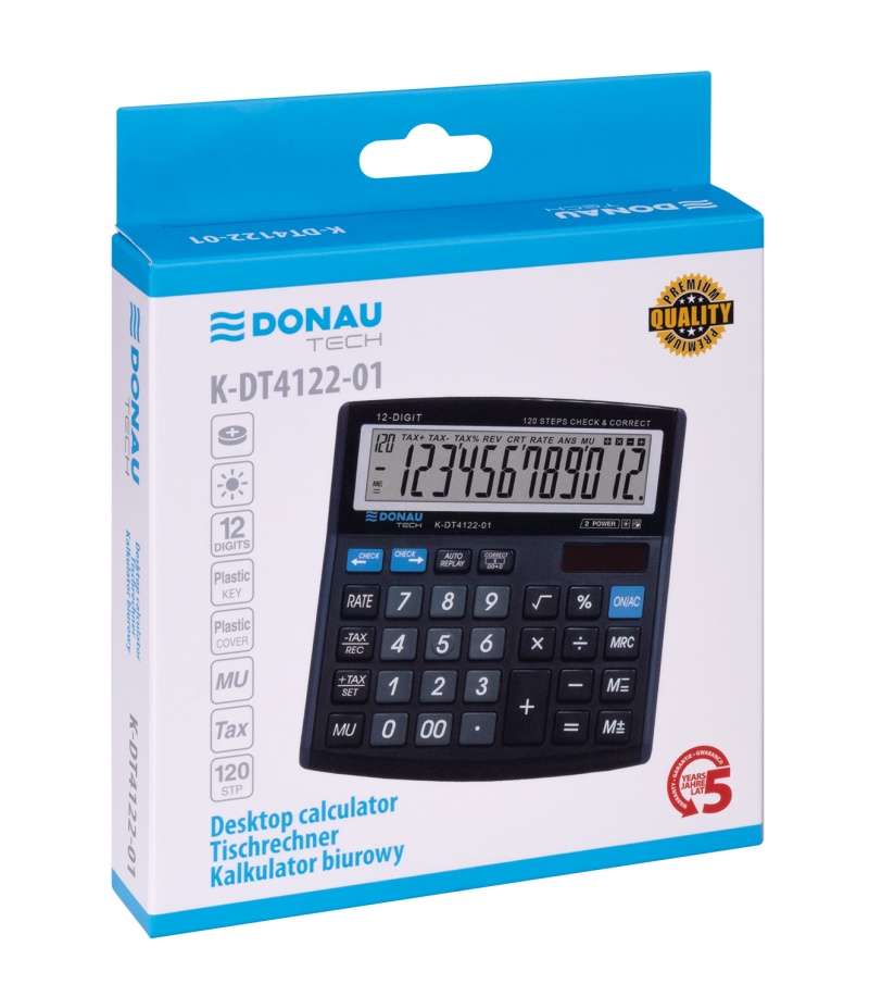 Kalkulator biurowy DONAU TECH, CI-CT555N, 12-cyfr. wyświetlacz, wym. 136x134x28 mm, czarny - obrazek 4
