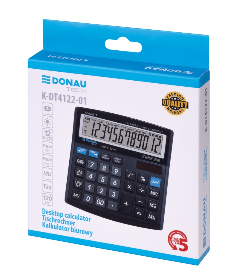Kalkulator biurowy DONAU TECH, CI-CT555N, 12-cyfr. wyświetlacz, wym. 136x134x28 mm, czarny - obrazek 5
