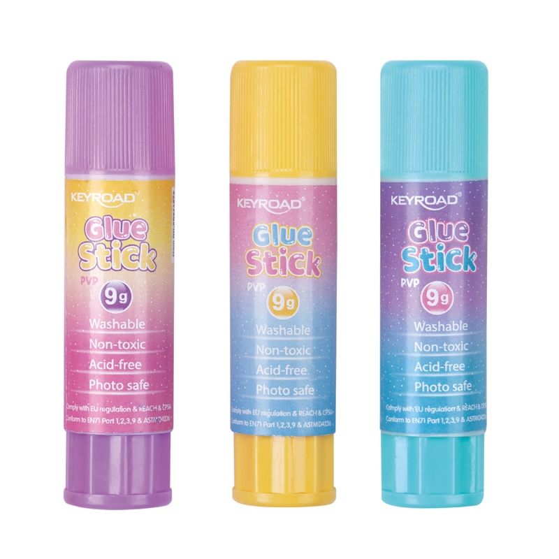 Klej w sztyfcie KEYROAD, Pastel, PVP, 9g, 3 szt., blister, mix kolorów - obrazek 2