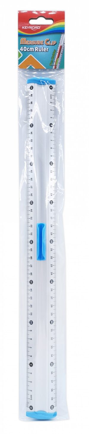 Linijka aluminiowa KEYROAD, z uchwytem na ołówek, 40cm, blister, mix kolorów