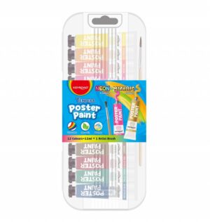 Farby plakatowe KEYROAD, 12x12ml, pędzelek gratis, mix kolorów metalicznych i neonowych