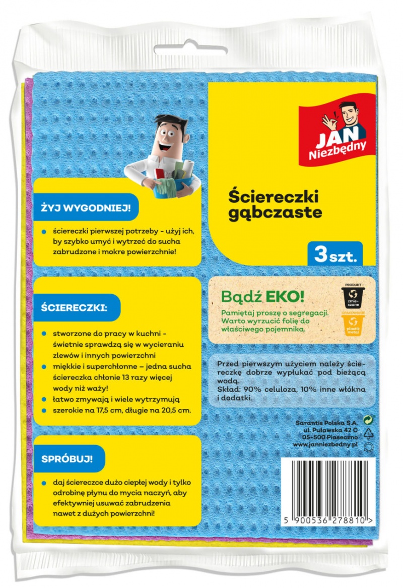 Ściereczki gąbczaste JAN NIEZBĘDNY, 3 szt., mix - obrazek 2