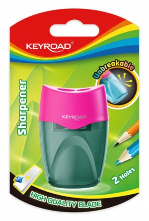 Temperówka plastikowa KEYROAD, nietłukąca, podwójna, z pojemnikiem, blister, mix kolorów