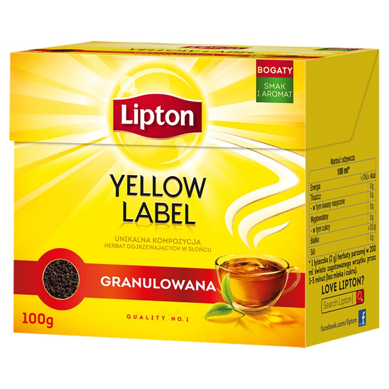 Herbata LIPTON czarna, Yellow Label, granulowana, 100g